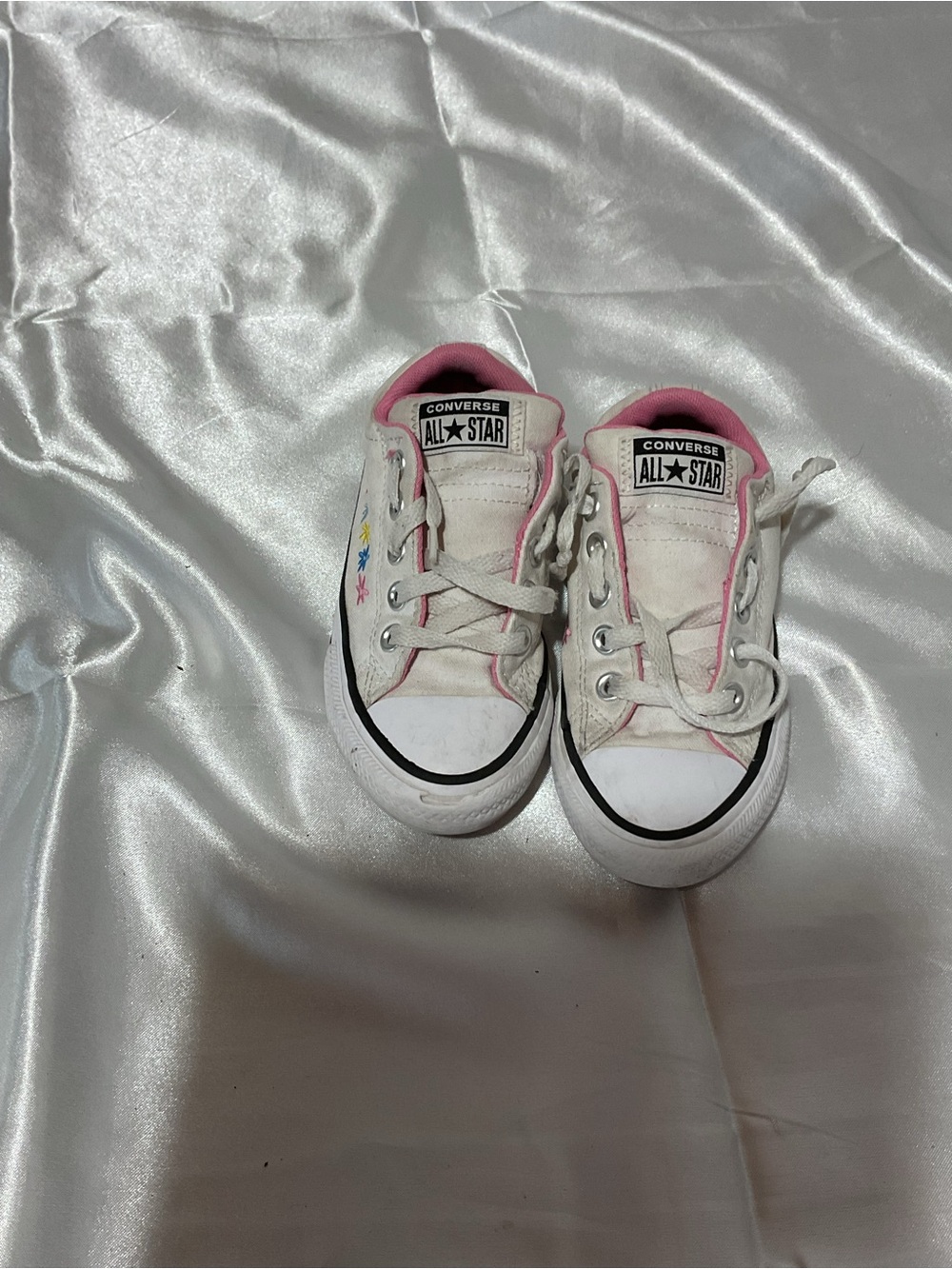 Converse Kids White Sneakers with Pink Trim
